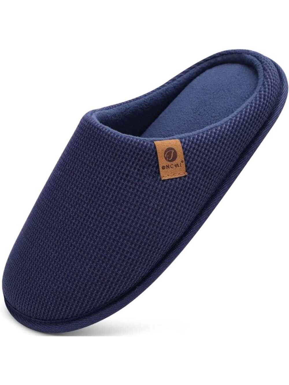 Men's Blue Faux Fur Lining Cushion Memory Foam Shake Fleece SOLID Slippers - Picture 1 of 6